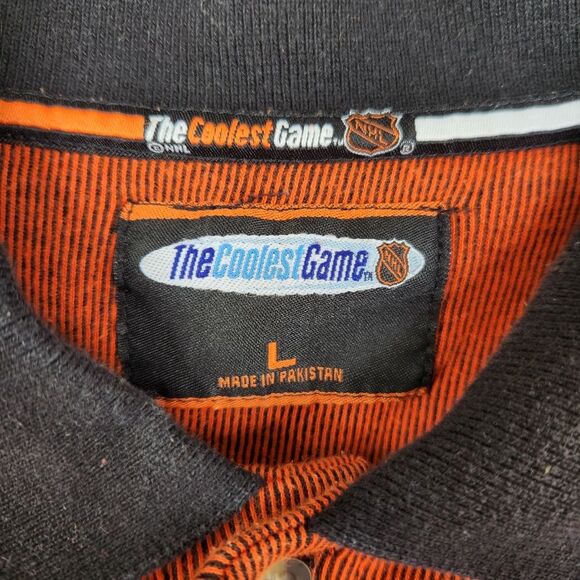 Vintage The Coolest Game Philadelphia Flyers Striped SS Polo Shirt Large - Picture 6 of 9